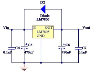 LM7805 input voltage stabilization circuit diagram